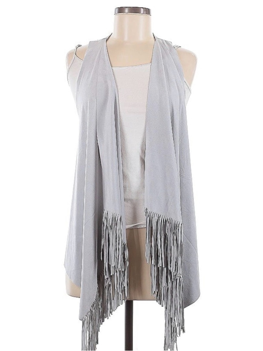 INC International Concepts Light Gray Knit Vest with Fringe